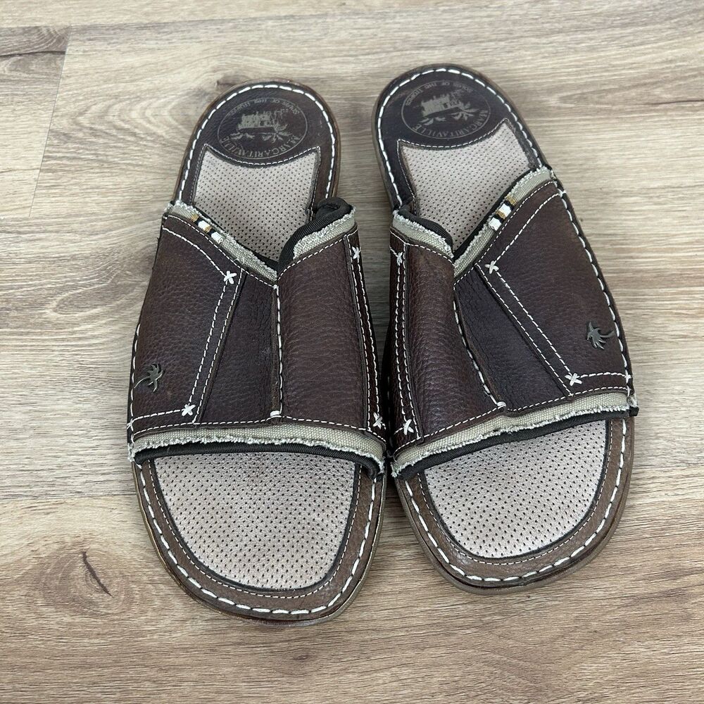 Margaritaville Mens Leather Beach Sandals Slides Flip Flops Sz 14 Brown